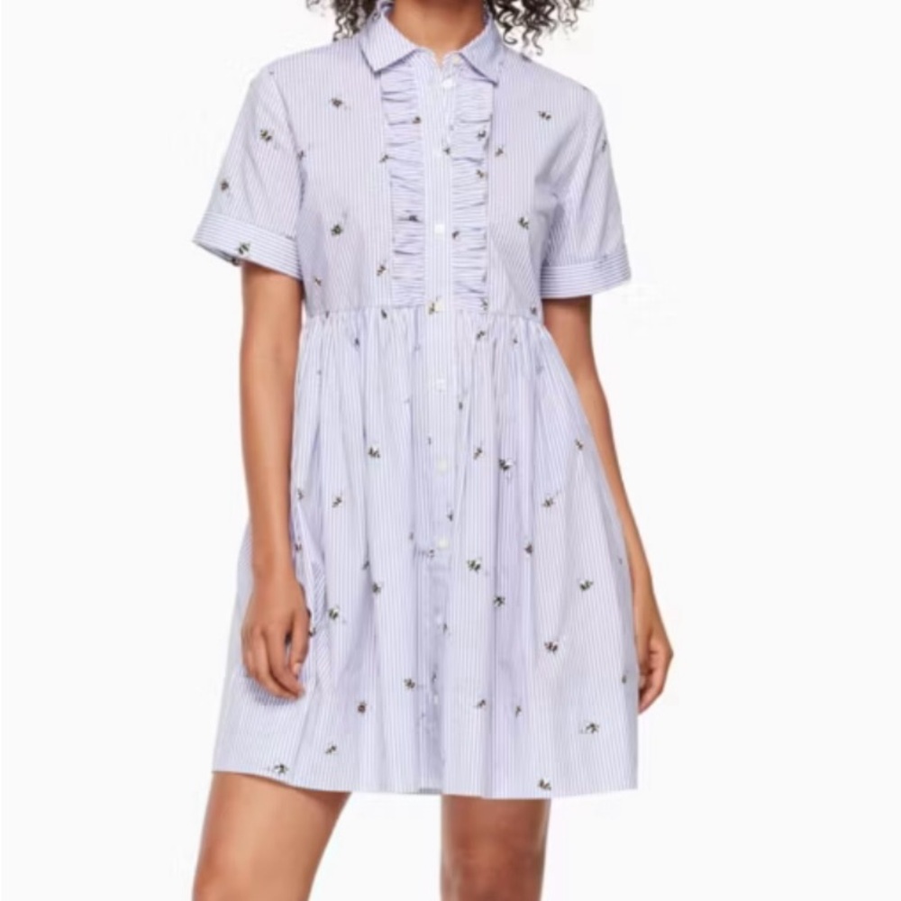 PRICE DROP! KATE SPADE Abuzz Bumble Bee Poplin Dress Stripe Blue White X-Small